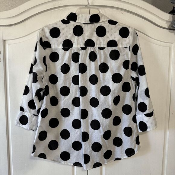 Chico's Black and White Polka Dot‎ Mixed Print Blouse, Size Medium - Picture 3 of 8